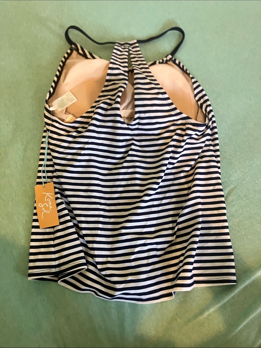 Women’s Black & White Striped Halter Tankini Top